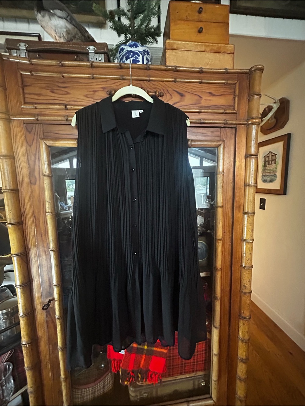Black Sleeveless Pleated Button-Front Dress